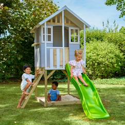 Jouet-Jeux de plein air-Maisonnette sur pilotis balcon et glissière perce-neige bois fsc®