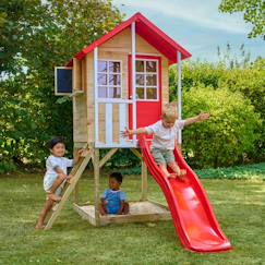 Maisonnette sur pilotis balcon et glissière coquelicot bois fsc®  - vertbaudet enfant