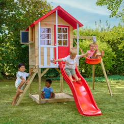 Maisonnette sur pilotis, glissière, 1 balançoire coquelicot bois fsc®  - vertbaudet enfant