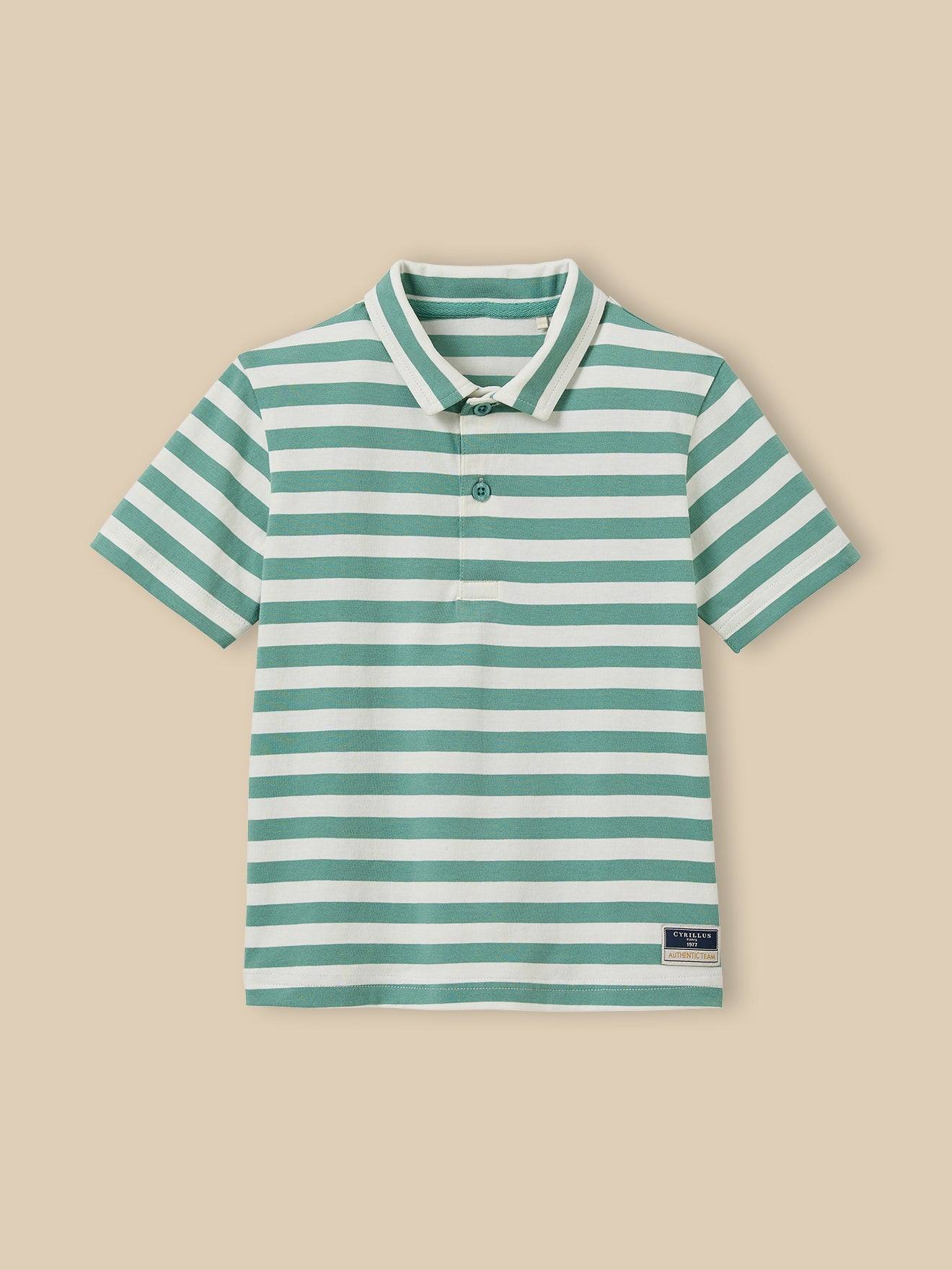Polo Rayé Garçon - Coton Biologique Rayure Verte