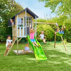 Maisonnette sur pilotis, glissière, 2 balançoires jacinthes bois fsc®  - vertbaudet enfant