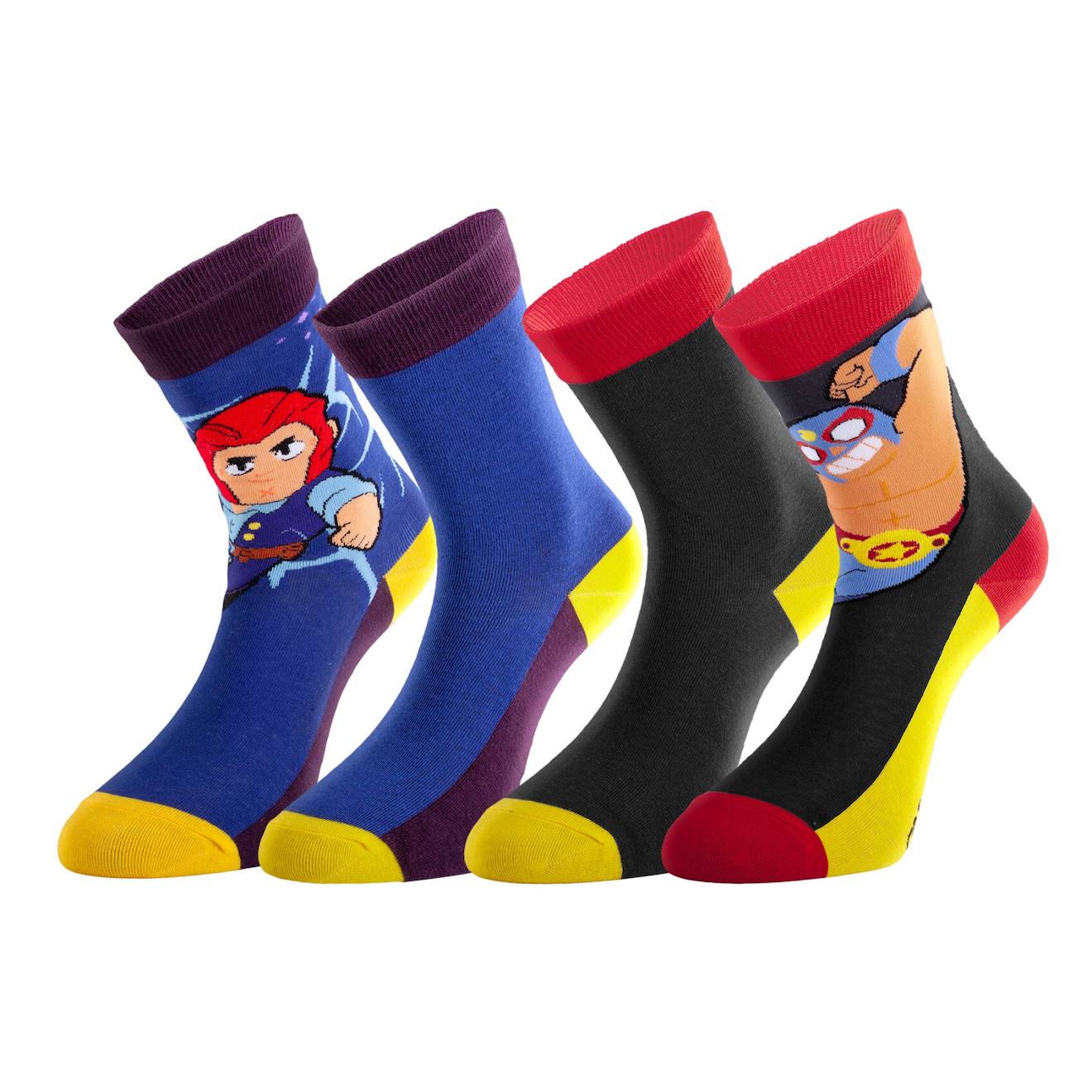 Lot De 4 Paires De Chaussettes Brawl Stars Bleu/jaune/gris/rouge
