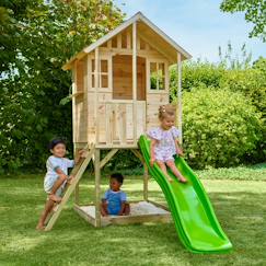 Maisonnette sur pilotis balcon et glissière basilic bois fsc®  - vertbaudet enfant