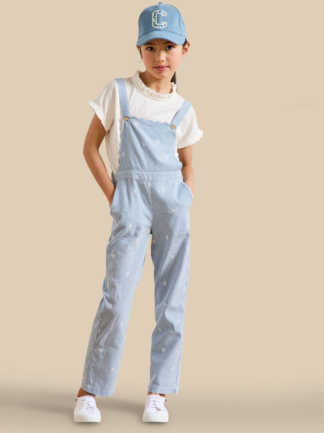 Salopette Fille - Vichy Brodé Vichy Bleu