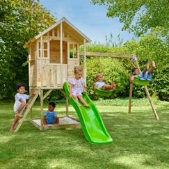 Maisonnette sur pilotis, glissière, 2 balançoires basilic bois fsc®  - vertbaudet enfant