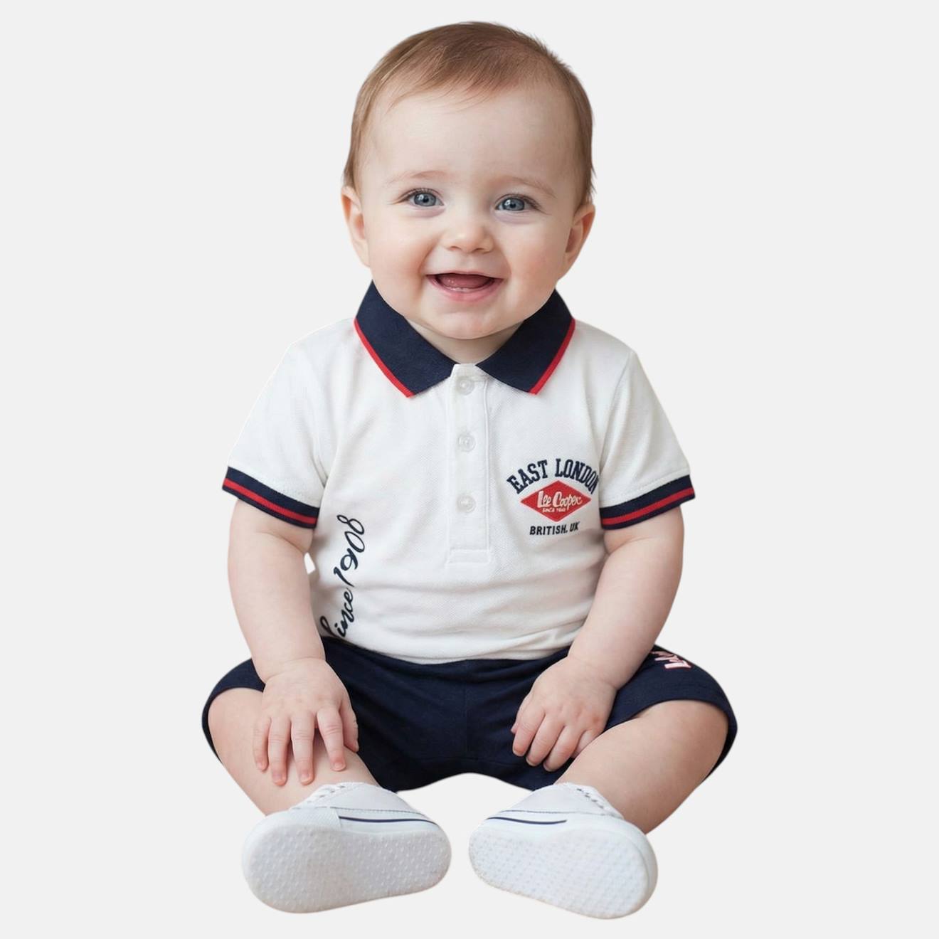 Ensemble polo et short bébé garçon imprimé col chemise blanc