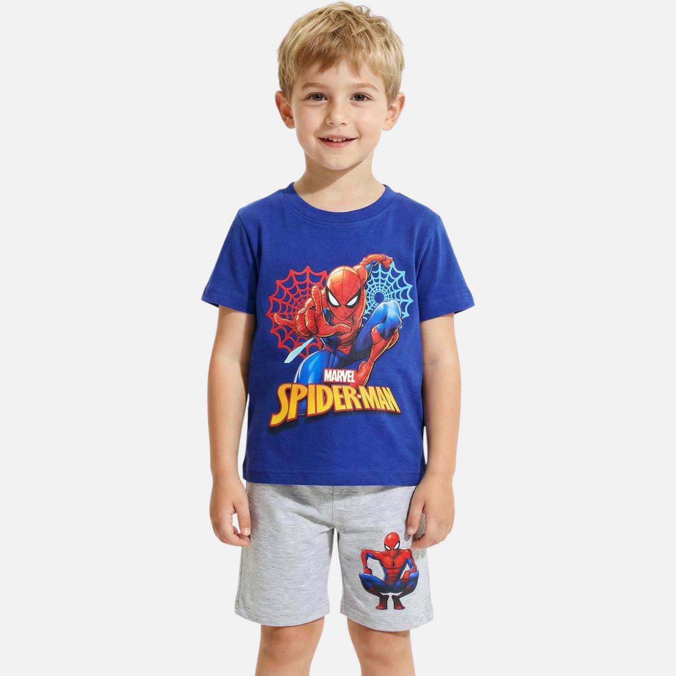Ensemble Garçon T-shirt Manches Courtes Et Short Spider-man Gris