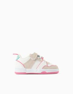 Chaussures-Chaussures bébé 17-26-Marche fille 19-26-Baskets bi-matière à fleurs décoratives