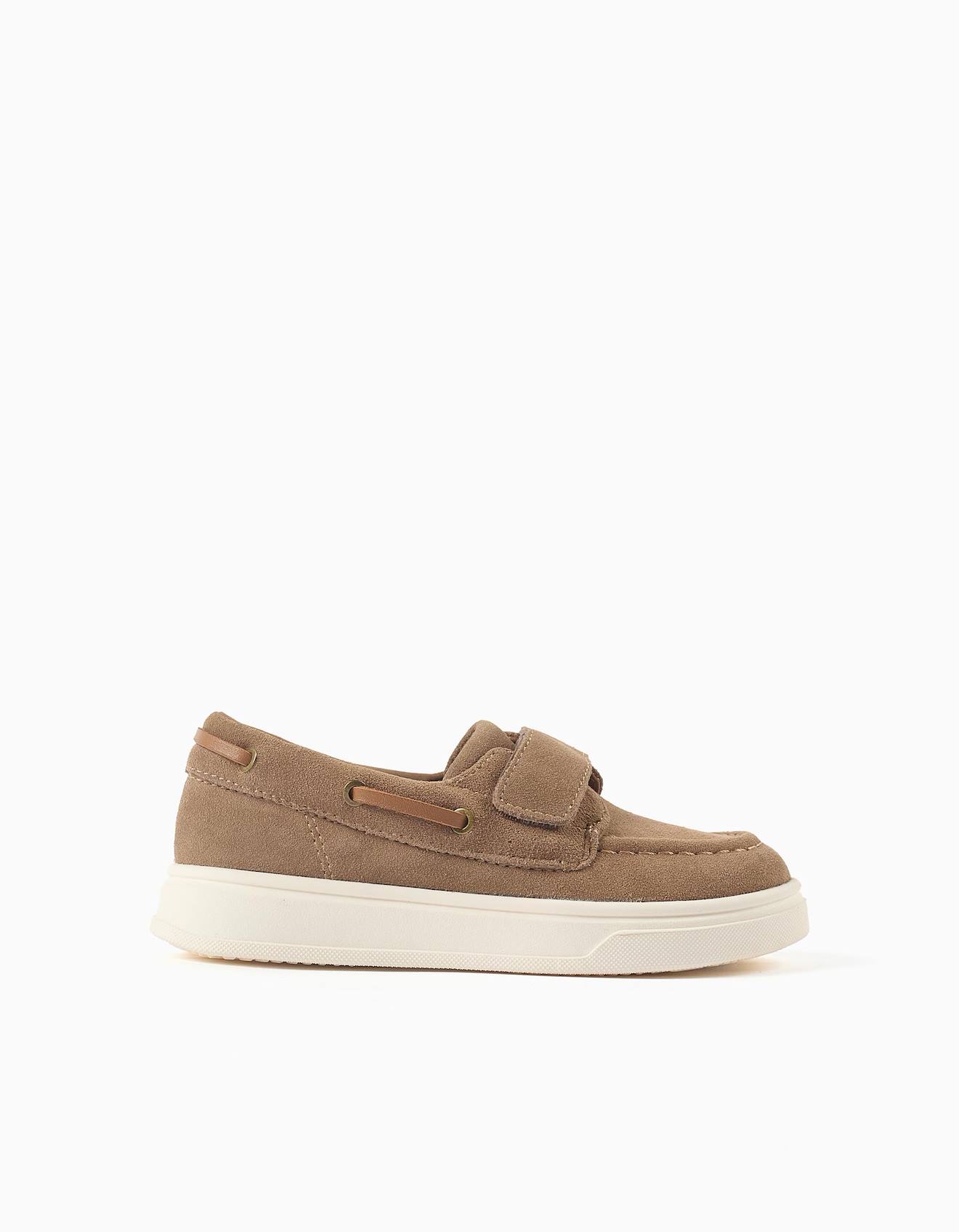 Chaussures Bateau En Suède Avec Fermeture À Scratch Multicolore
