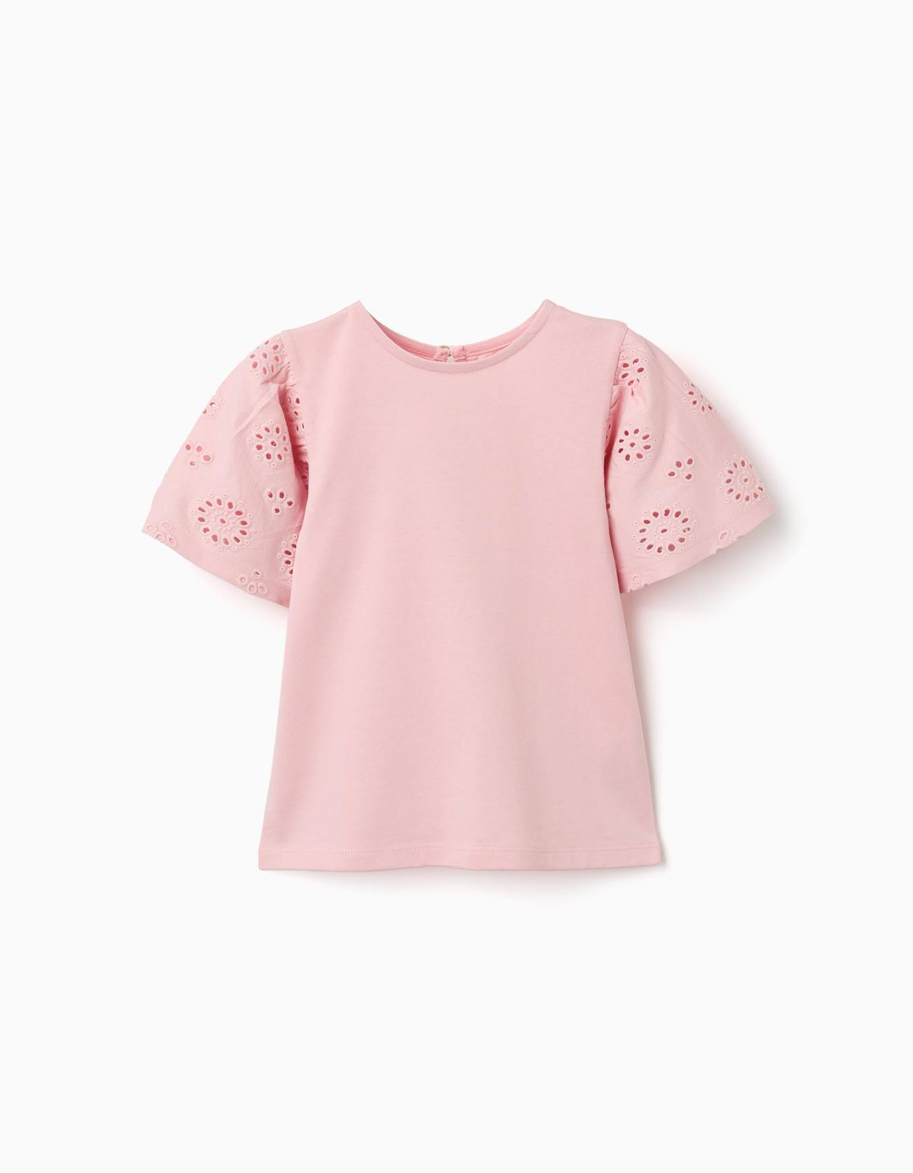T-shirt En Coton Avec Manches En Broderie Anglaise Rose Clair 12 €