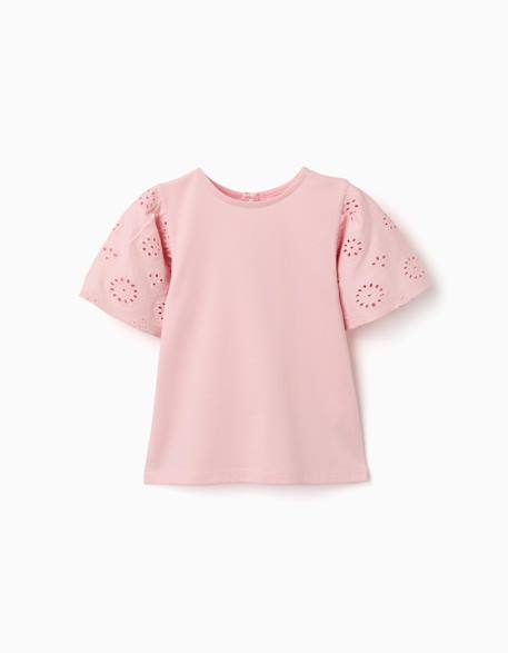 Fille-T-shirt, sous-pull-T-shirt-T-shirt en coton avec manches en broderie anglaise
