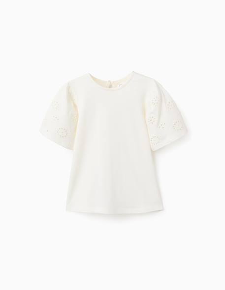 Fille-T-shirt, sous-pull-T-shirt-T-shirt en coton avec manches en broderie anglaise