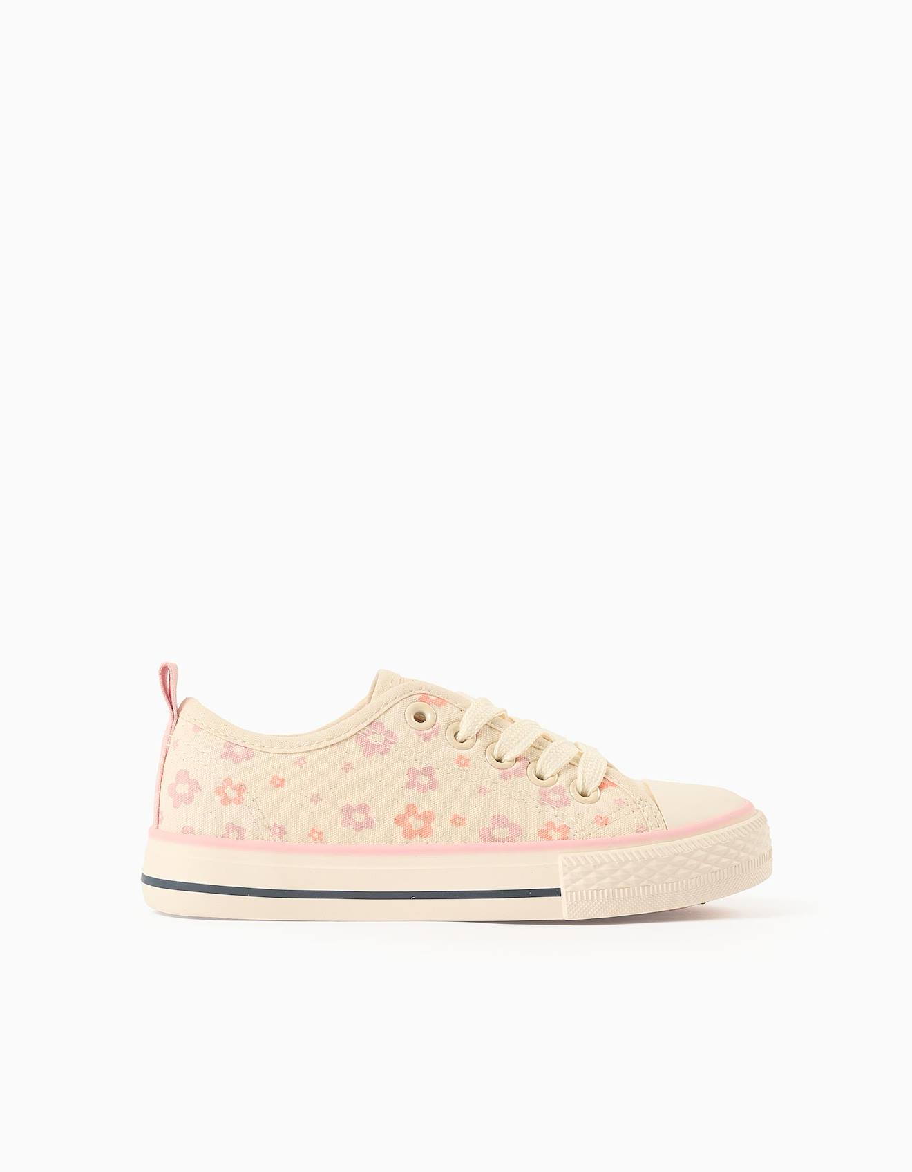 Baskets En Toile Avec Motif Floral Et Lacets Beige Clair 17 €