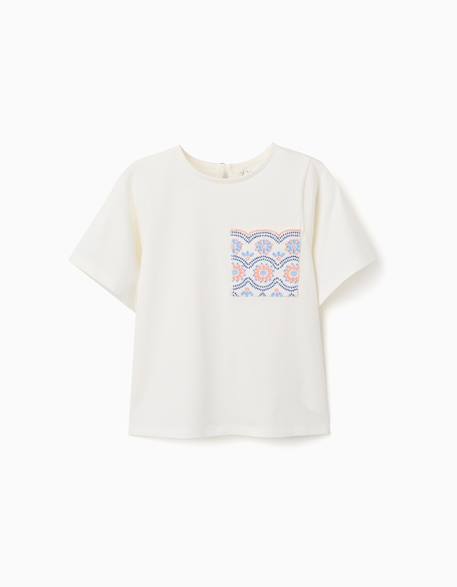Fille-T-shirt, sous-pull-T-shirt-T-shirt en coton avec poche brodée