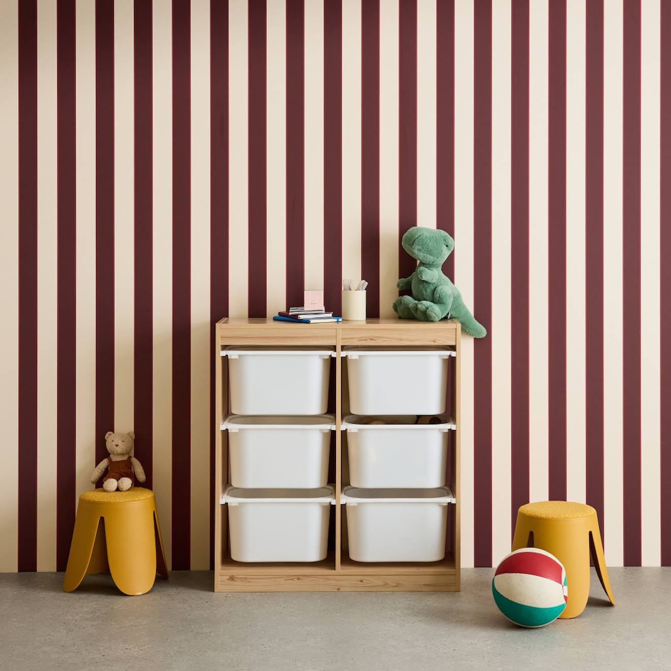 Meuble de rangement enfant 6 bacs de rangement en plastique naturel