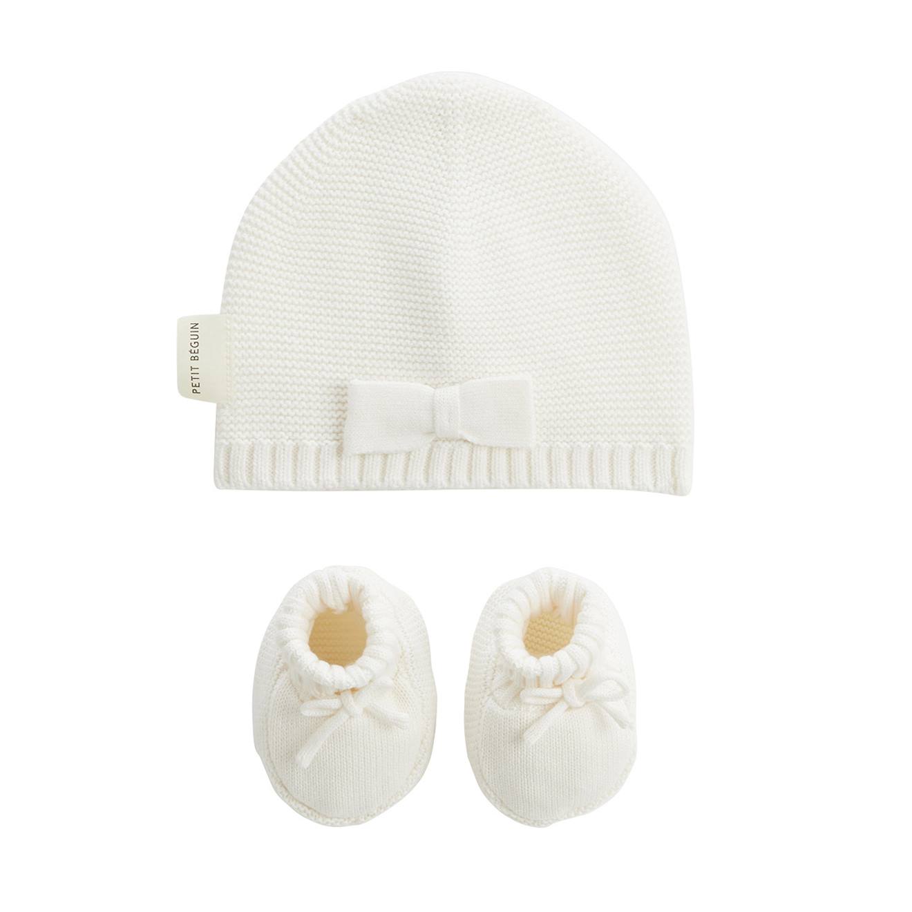 Turban Bébé Et Chaussons En Tricot Hello Baby Ecru (Petit Beguin) - Image 1