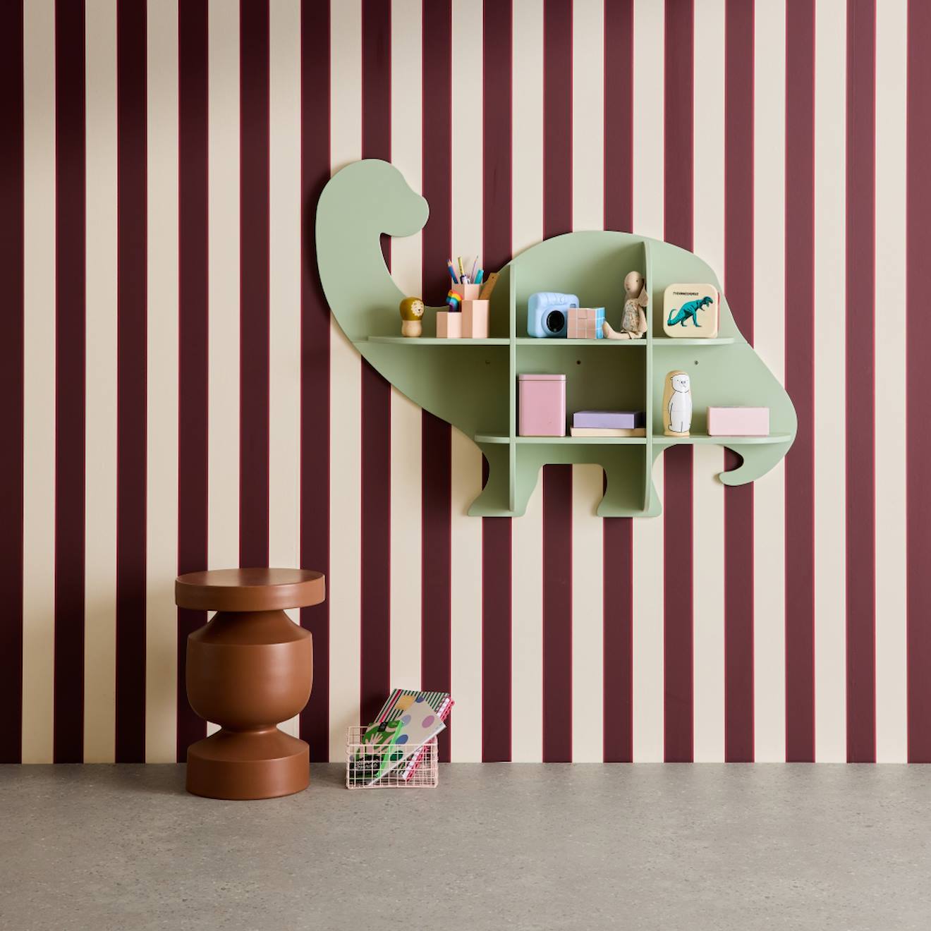 Etagère murale dinosaure 5 espaces de rangement - l 108 x p 16,5 x h 78,5 cm - brachi vert