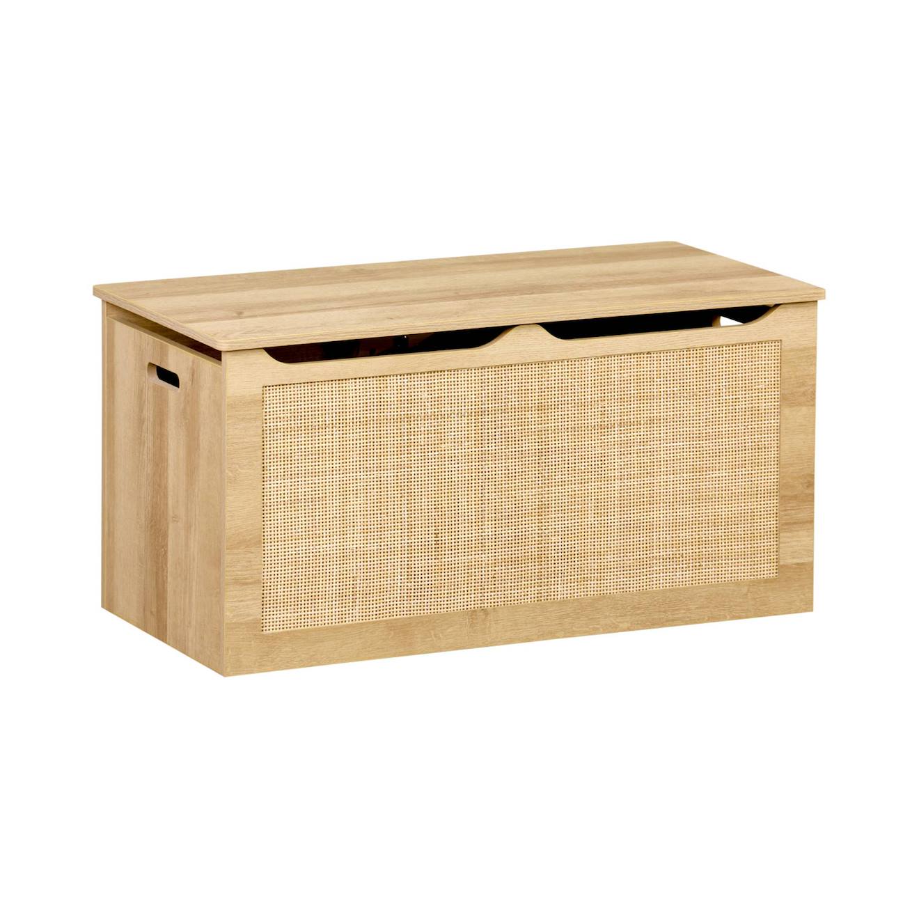 Coffre À Jouets Décor Bois Cannage, Couvercle, Poignées Latérales Pour Chambre Enfant Naturel (sweeek) - Image 1