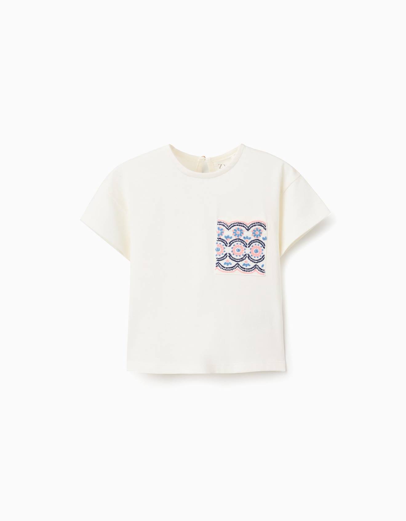 T-shirt en coton avec poche brodée beige clair