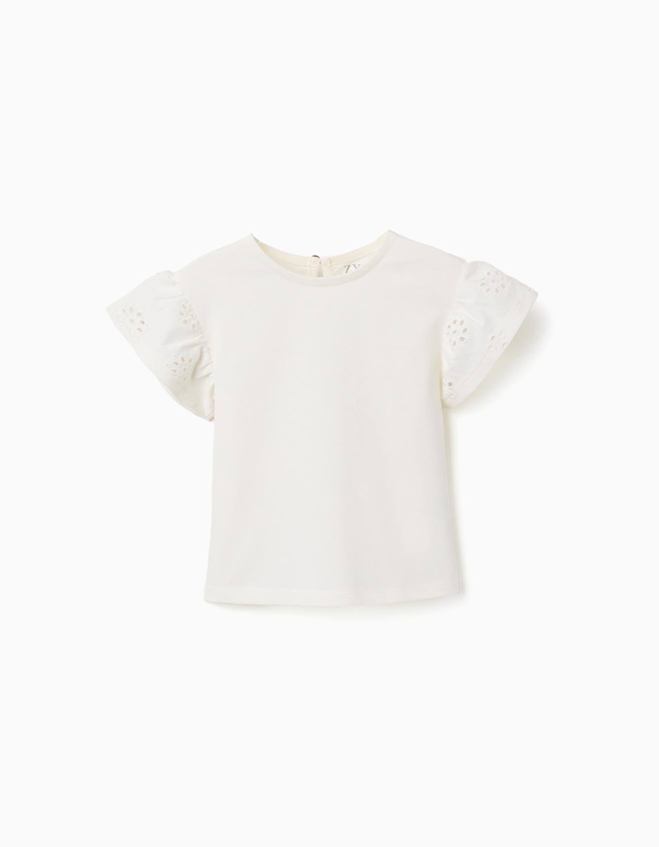 T-shirt En Coton Avec Manches En Broderie Anglaise Beige Clair 12 €