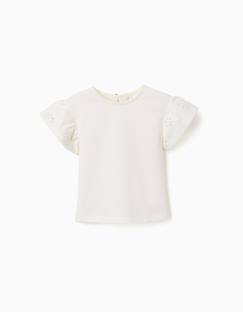 T-shirt en coton avec manches en broderie anglaise  - vertbaudet enfant