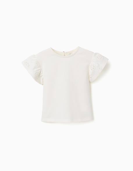 Bébé-T-shirt en coton avec manches en broderie anglaise
