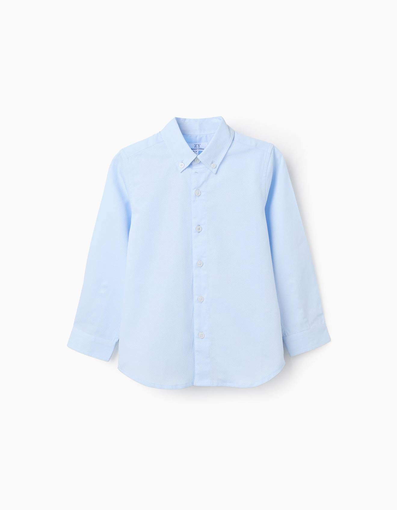 Chemise En Coton Dobby À Manches Longues Bleu Clair