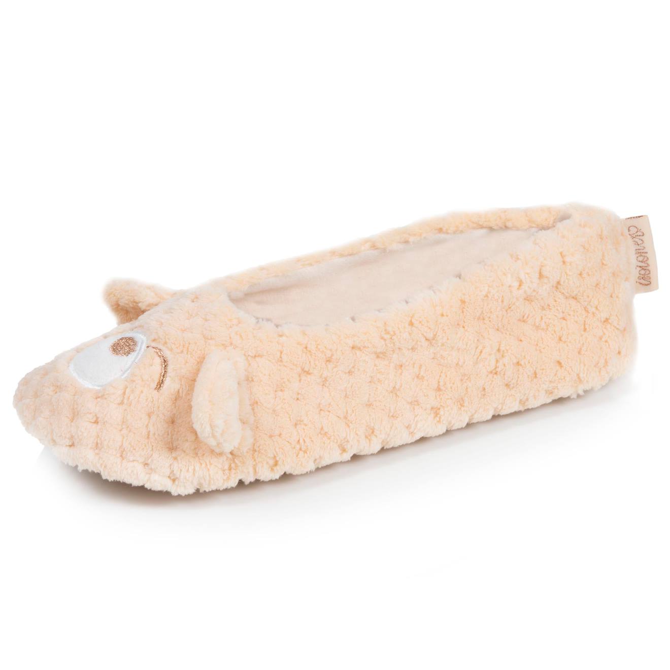 Chaussons Ballerines Micro Éponge, Semelle Gomme Antidérapante Abricot