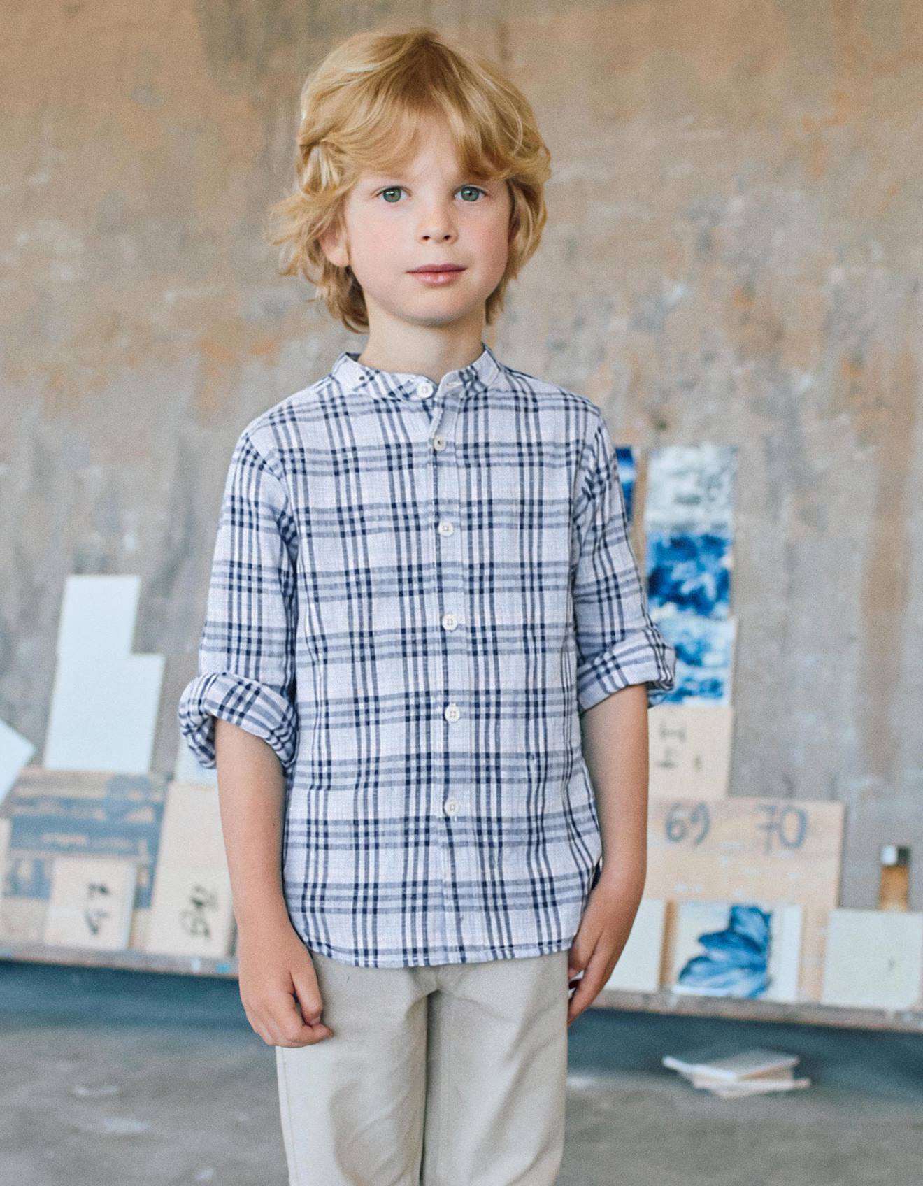 Chemise En Coton Carreaux Et Manches Retroussables Bs Bleu Fonc 18 €