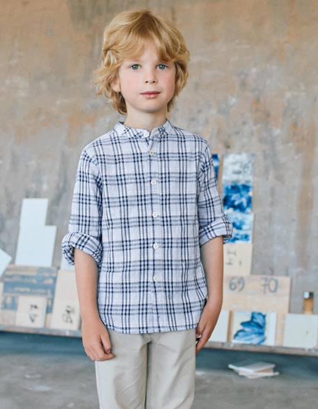 Chemise en coton à carreaux et manches retroussables b&s  - vertbaudet enfant