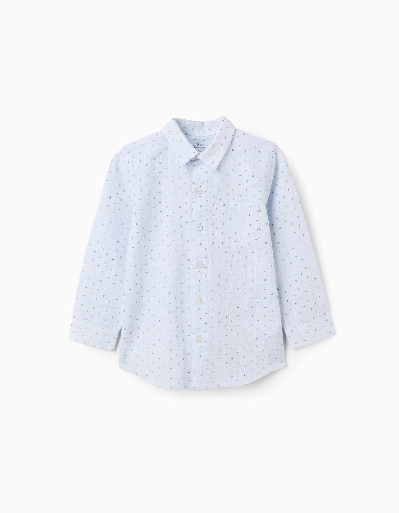 Chemise En Lin Et Coton Motif De Cercles Bleu Clair 17 €