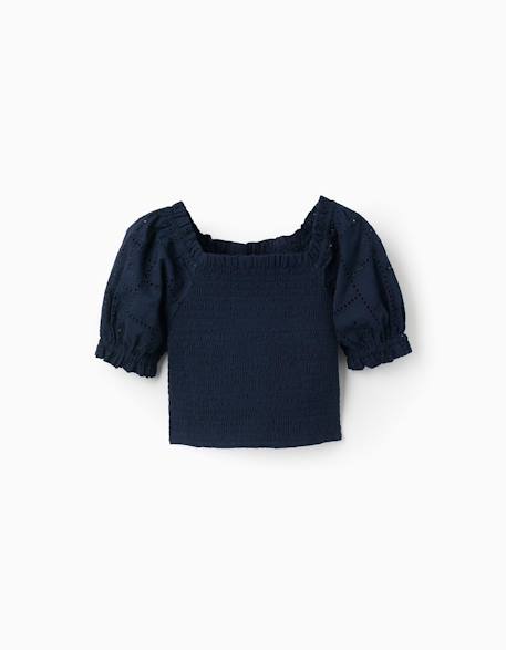 Blouse en coton avec élastique smocké et volants  - vertbaudet enfant