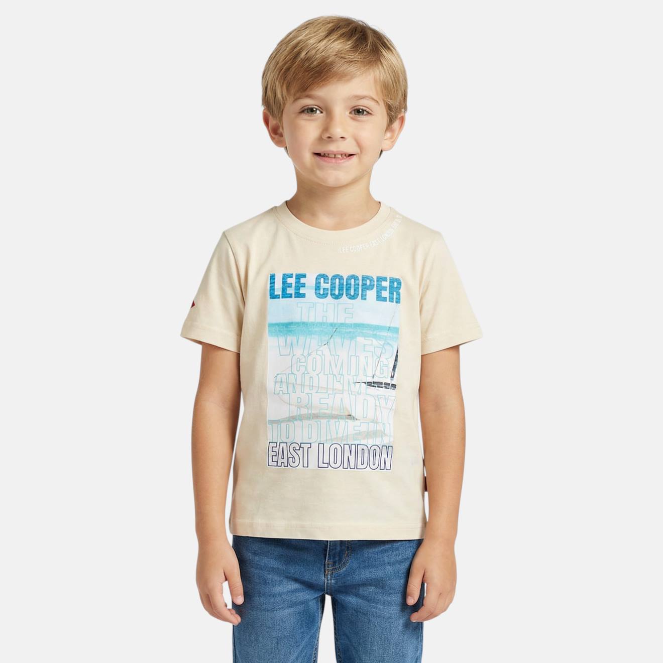 T Shirt Garçon Manches Courtes Imprimé Beige
