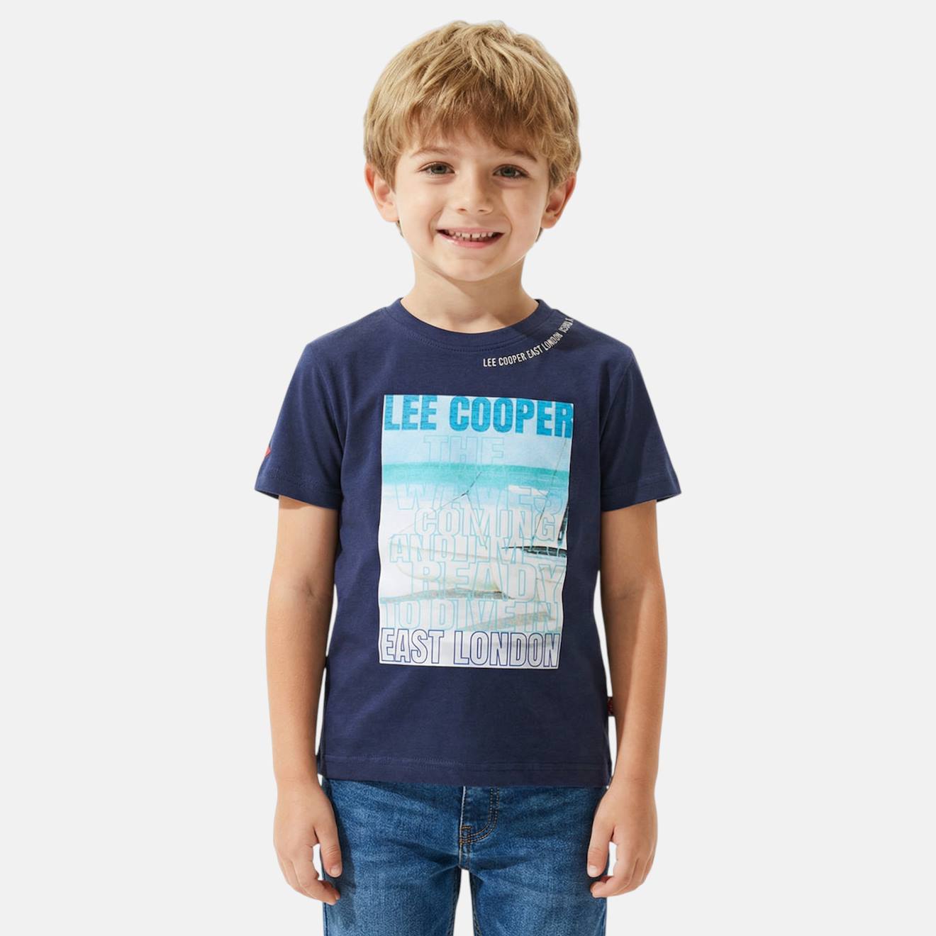 T Shirt Garçon Manches Courtes Imprimé Marine