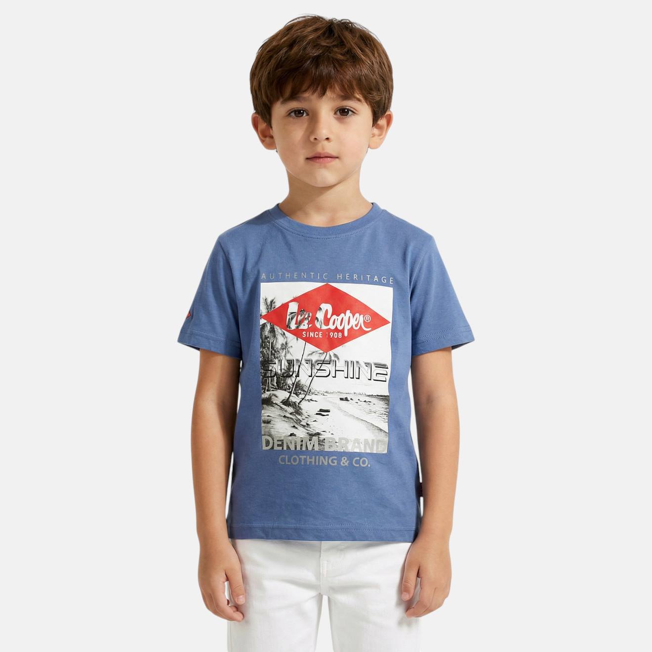 T Shirt Garçon Manches Courtes Imprimé Bleu