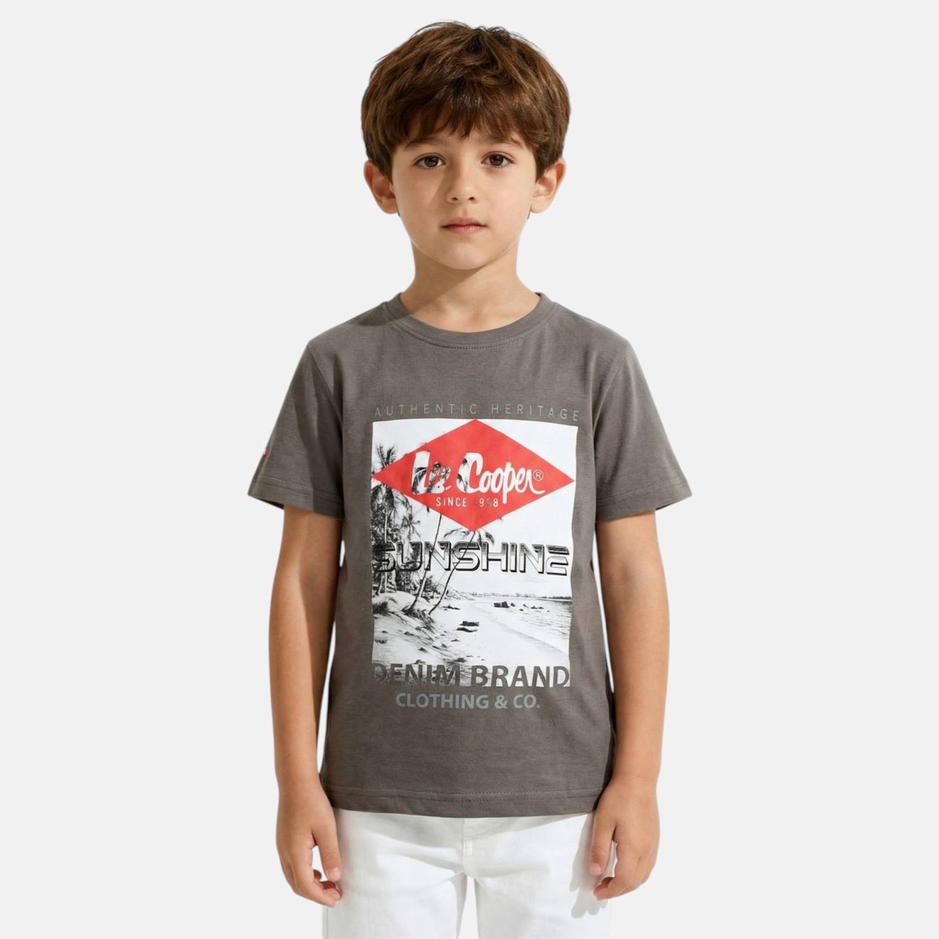 T Shirt Garçon Manches Courtes Imprimé Kaki Foncé