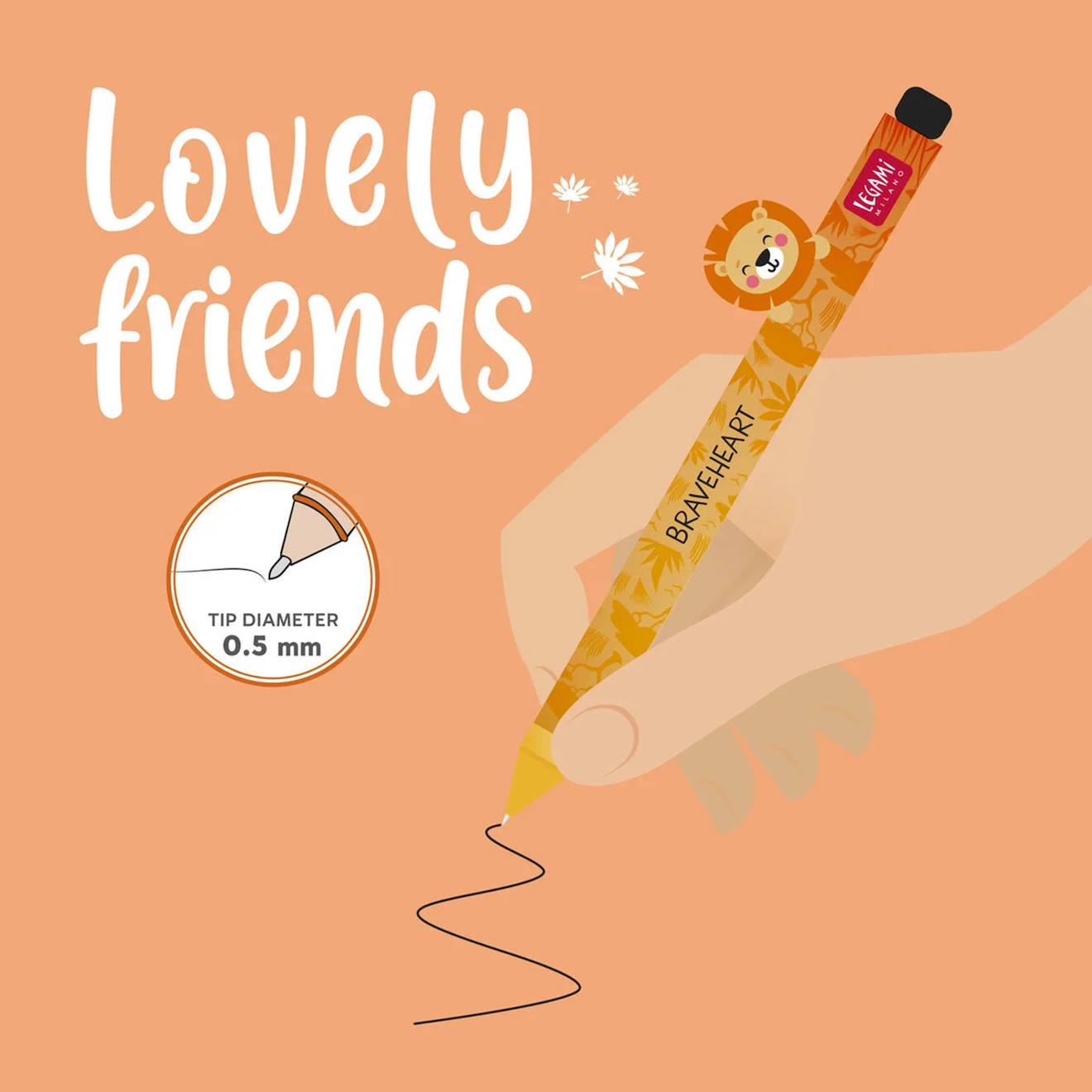 Stylo à encre gel avec animal décoratif lion - lovely friends orange