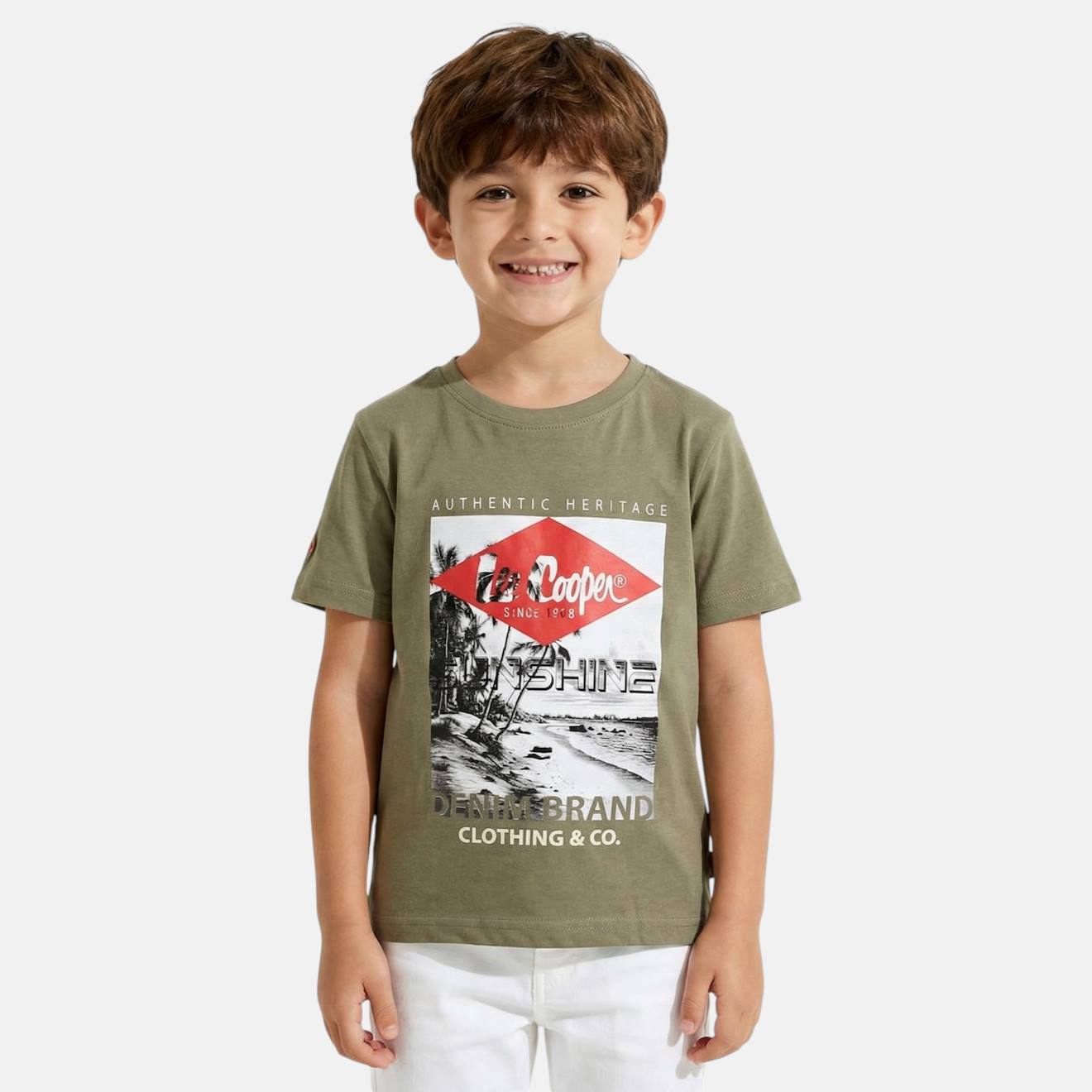 T Shirt Garçon Manches Courtes Imprimé Kaki