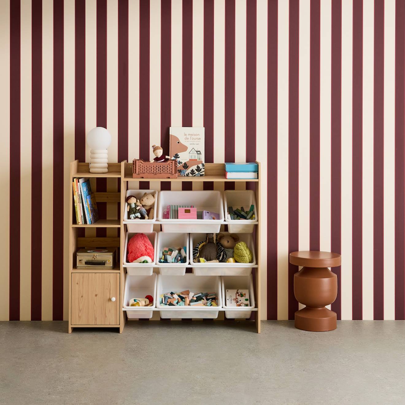 Meuble De Rangement Enfant 9 Bacs De Rangement, 4 Étagères, 1 Porte Naturel