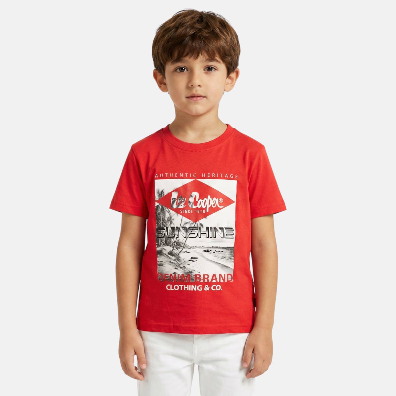 T Shirt Garçon Manches Courtes Imprimé Rouge