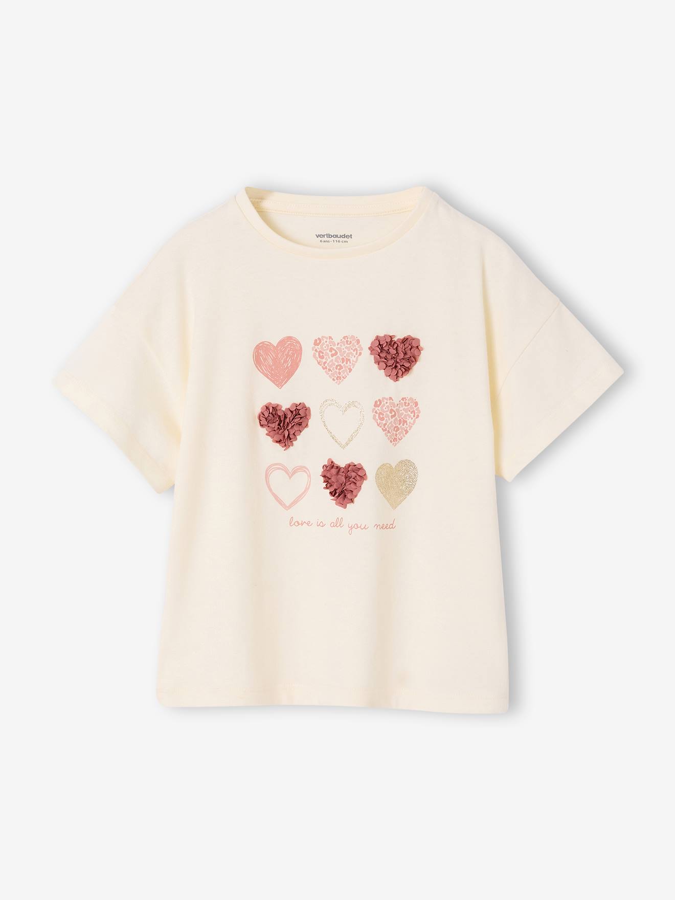 T-shirt manches courtes cœurs écru