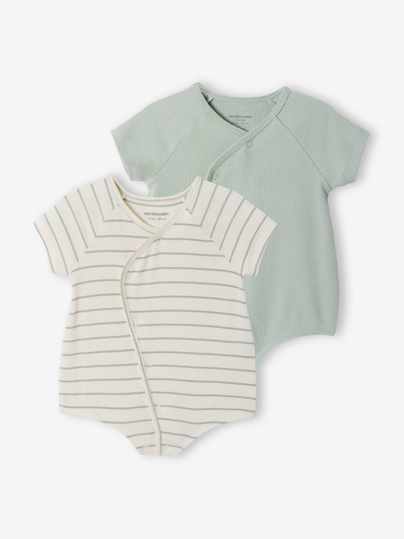 Lot 2 combishorts bébé personnalisable vert sauge