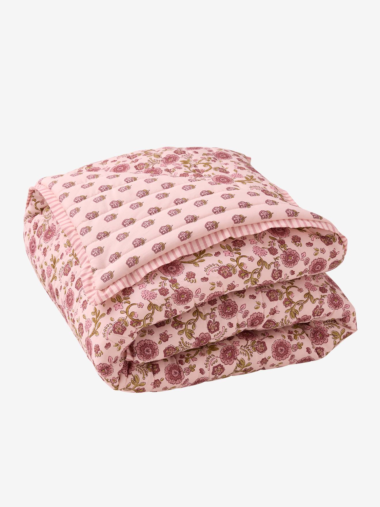 Tapis de sol enfant en coton rose imprimé