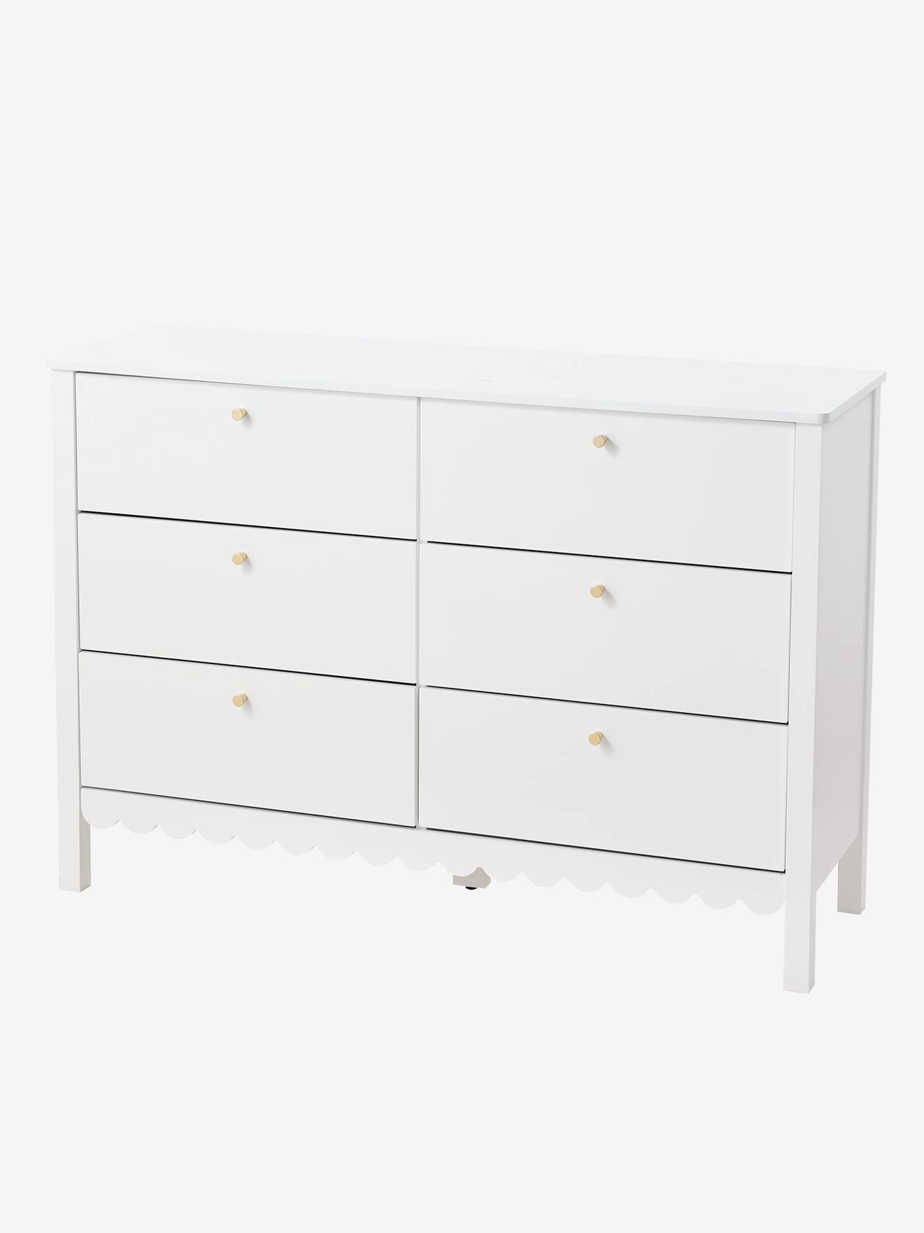 Commode enfant 6 tiroirs feston bois blanc (Vertbaudet) - Image 1