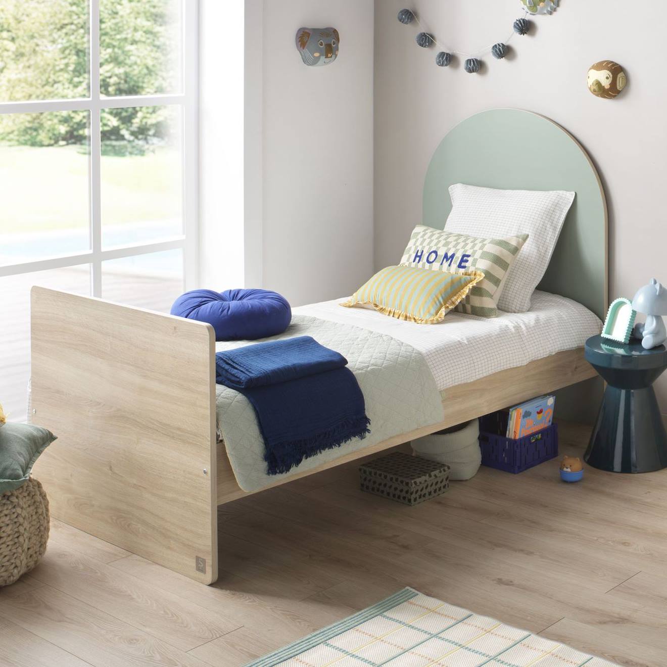 Lit Junior 90x190 Avec Sommier Et Matelas - Décor Bois - Tête De Lit Forme Arche - Arche Vert/marron