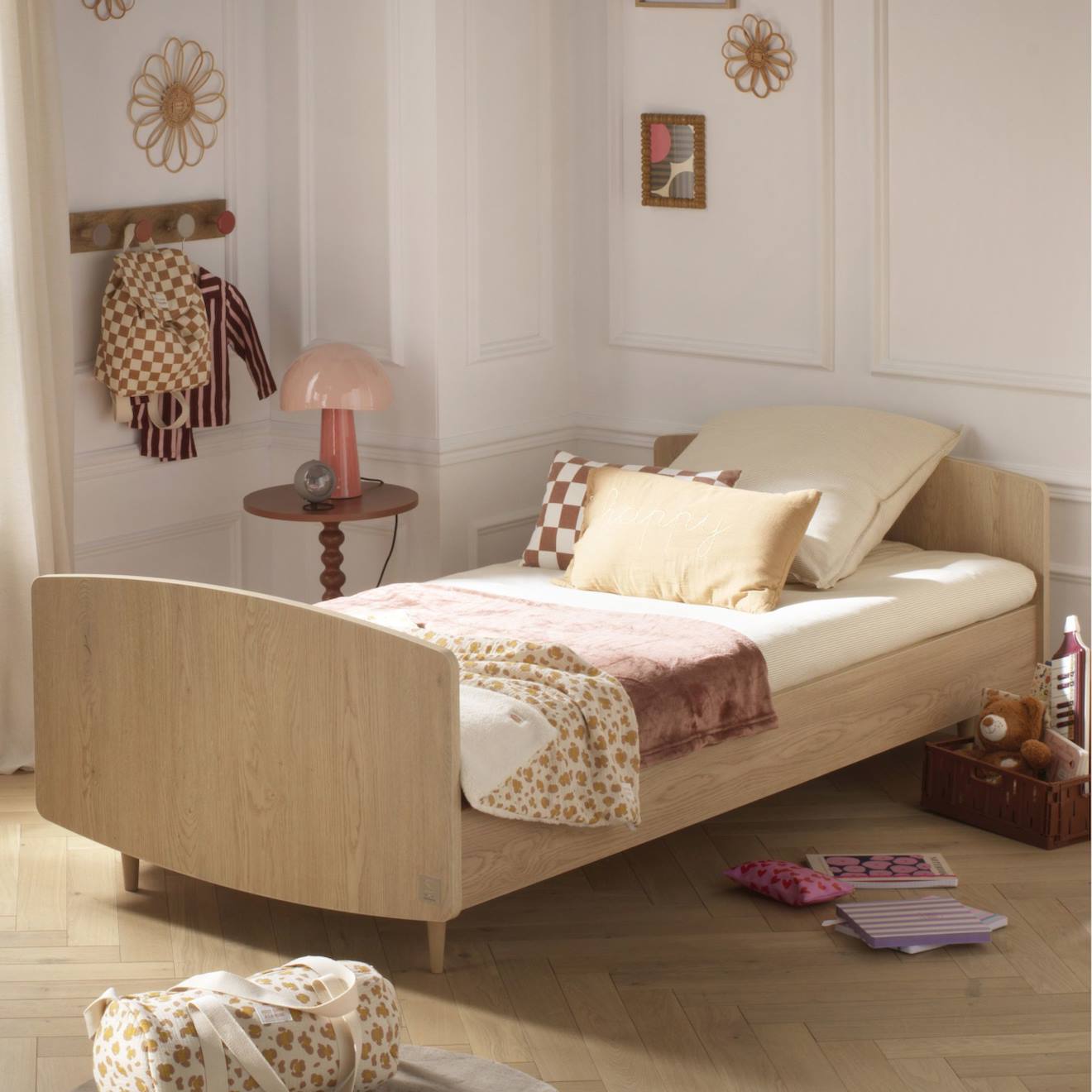 Lit Junior 190x90cm Avec Sommier Et Matelas Inclus - Décor Bois Chêne Vintage - My Love Marron