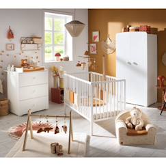 Chambre bébé complète basic, lit 120x60 tout barreaux, commode à langer 3 tiroirs et armoire 2 portes - boutons cœur - basic  - vertbaudet enfant