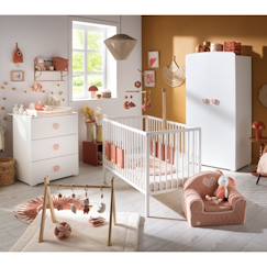 Chambre bébé complète basic, lit 120x60 tout barreaux, commode à langer 3 tiroirs et armoire 2 portes - boutons cœur - basic  - vertbaudet enfant