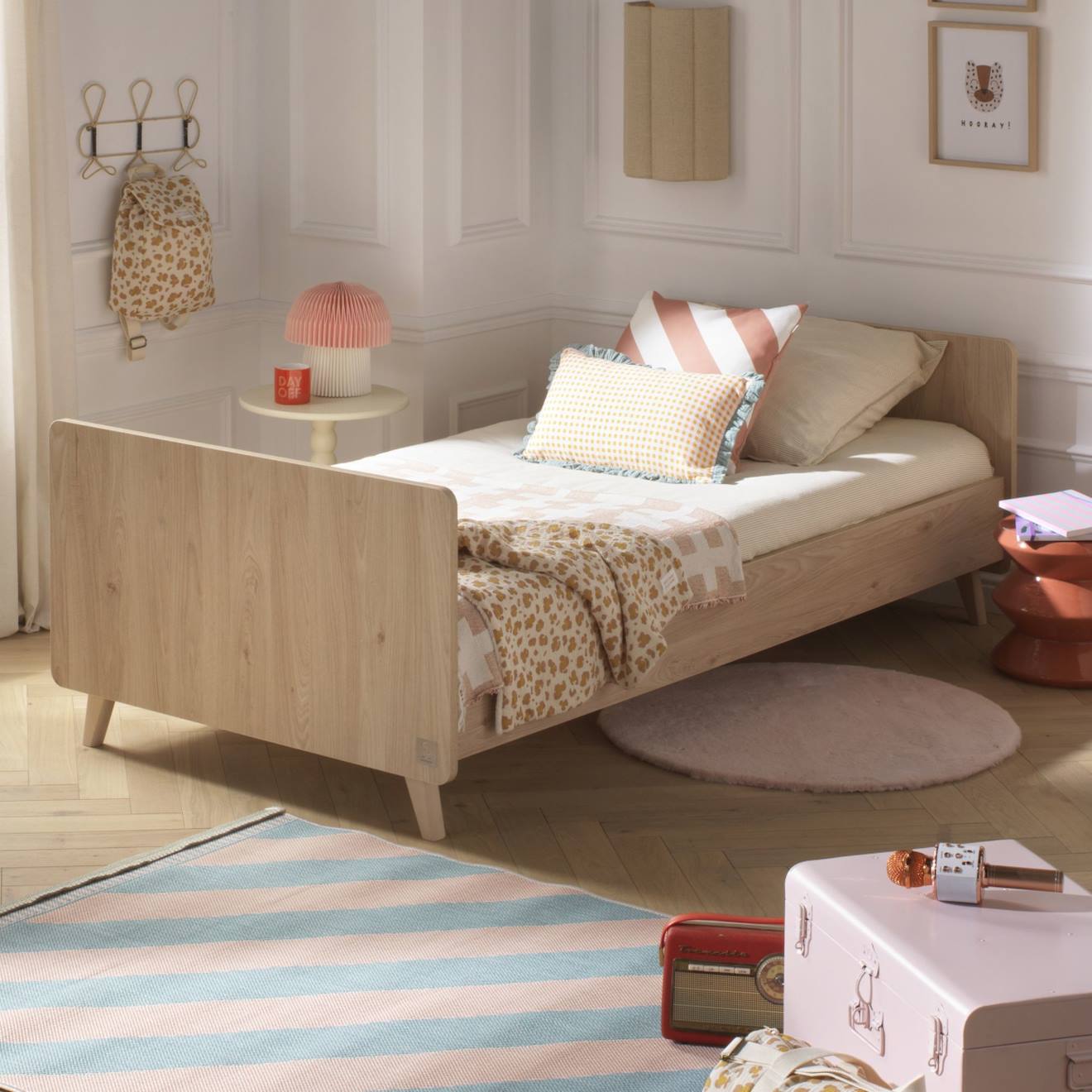 Lit Junior 90x190 Avec Sommier Et Matelas - Décor Bois Chêne Suave - Arty Marron