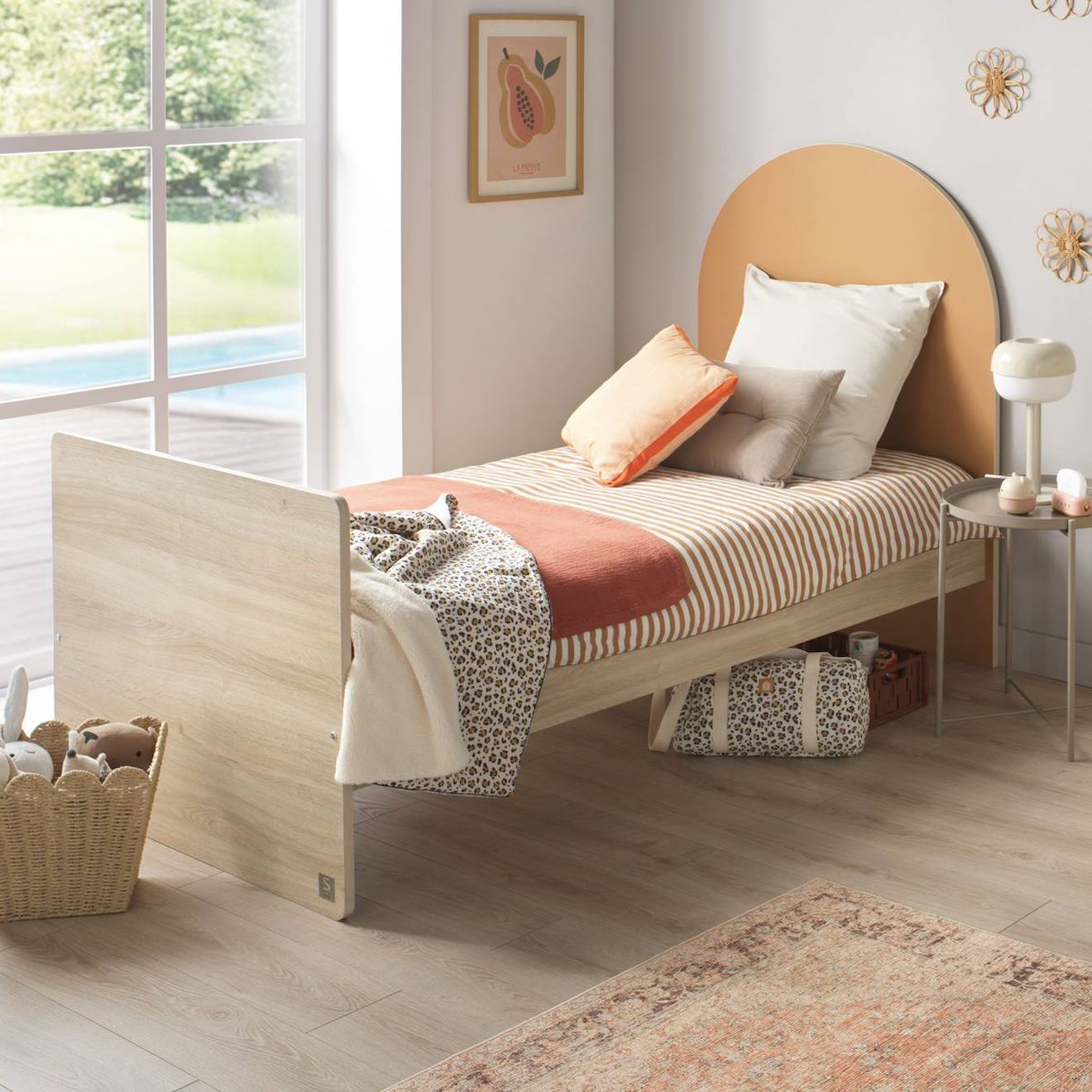 Lit Junior 90x190 Avec Sommier Et Matelas - Décor Bois - Tête De Lit Forme Arche - Arche Caramel/marron